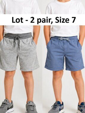 Boys Sz 7 Shorts  2 Pair Lot - Gray OshKosh B'gosh / Blue Andy & Evan - Pull-On
